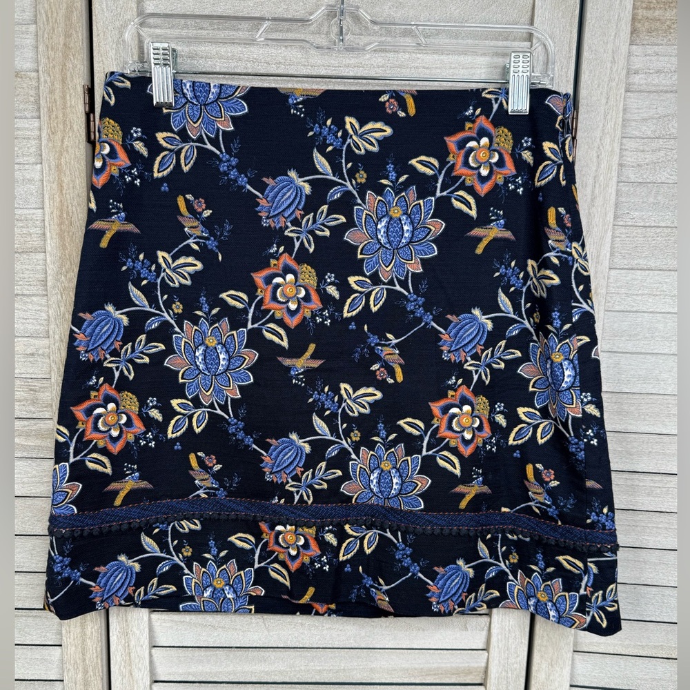 LOFT Jacobean Floral Tapestry Mini Skirt Navy/Multi-6